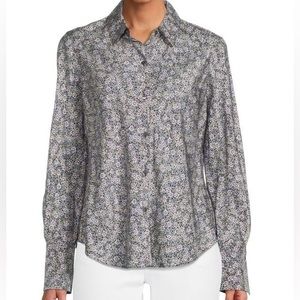Violet Fleur Silk Button Down Shirt